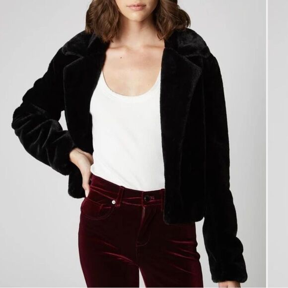 Blank NYC Uptown Girl Black Fake Fur Cropped Jacket | Size L - Picture 2 of 9